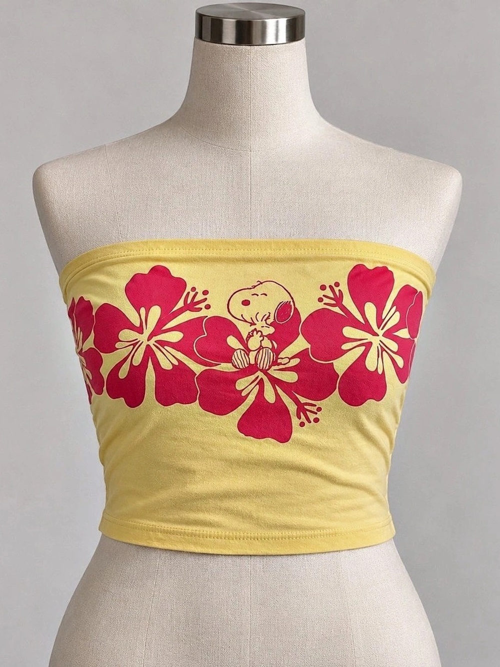 Peanuts Floral Tube Crop Top in Yellow & Red Like New
